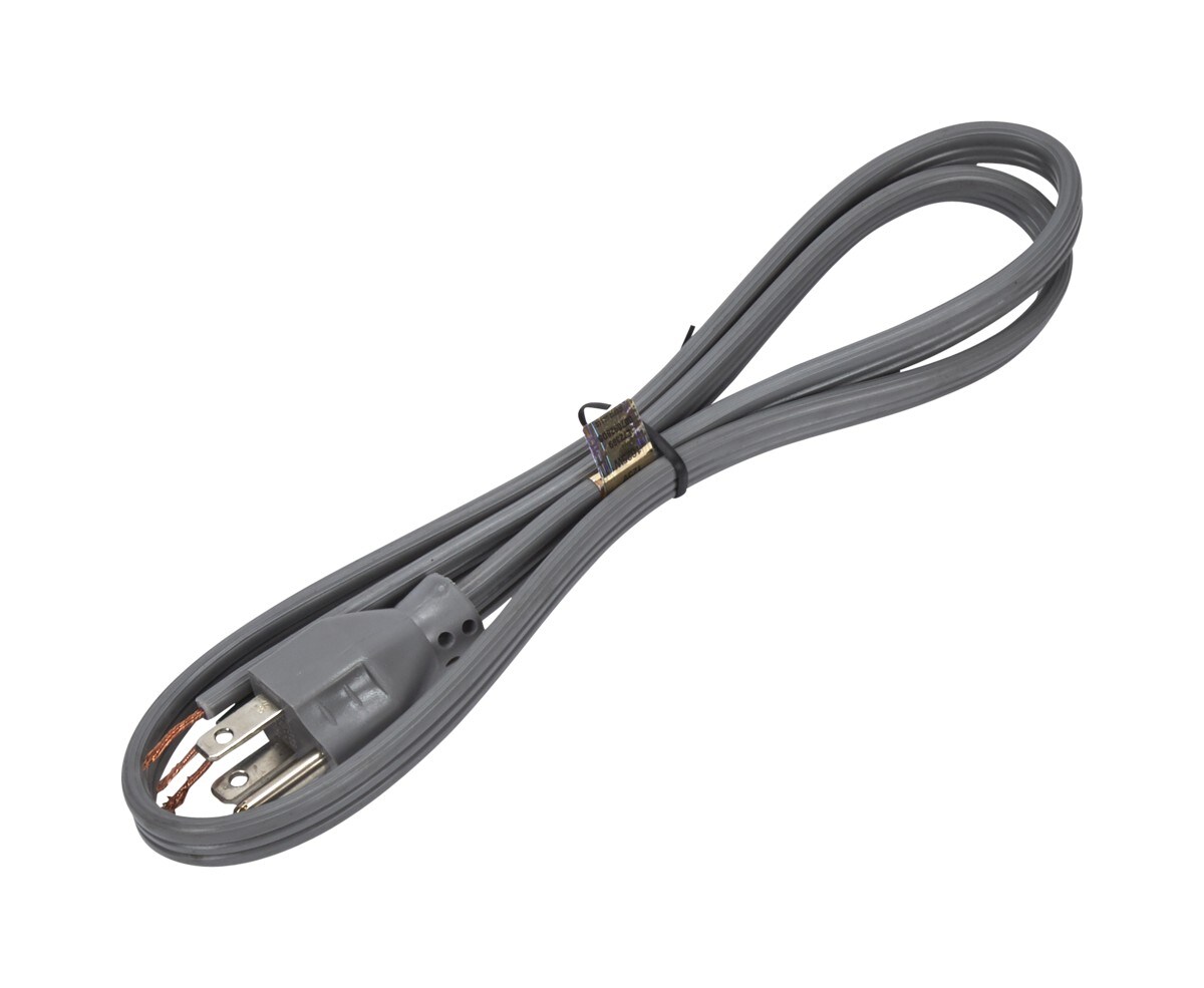 Garbage Disposal Power Cord with 3' power cord, rated 13-amp, 120-volt, 3-wire, and straight angle 3-prong plug - Grey