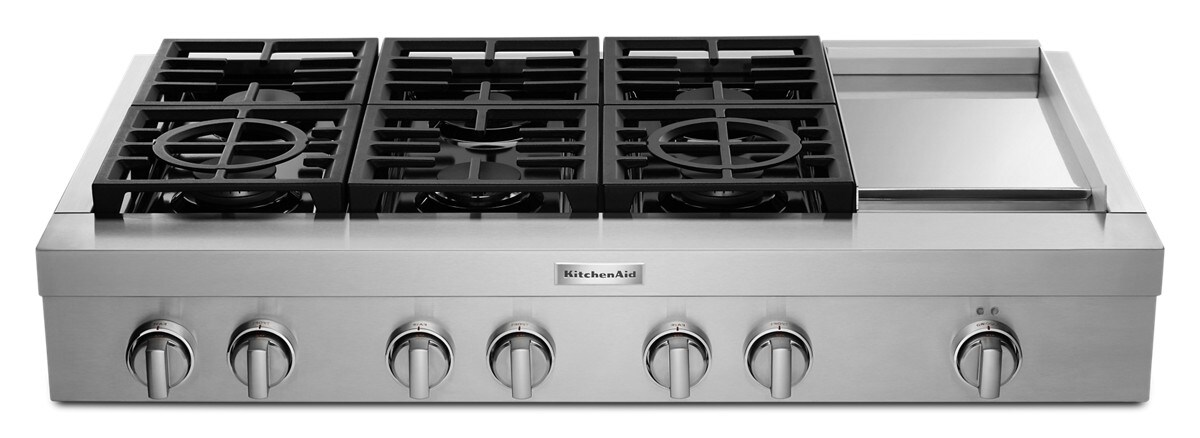 KitchenAid® 48'' 6-Burner Commercial-Style Gas Rangetop with Griddle - Stainless Steel