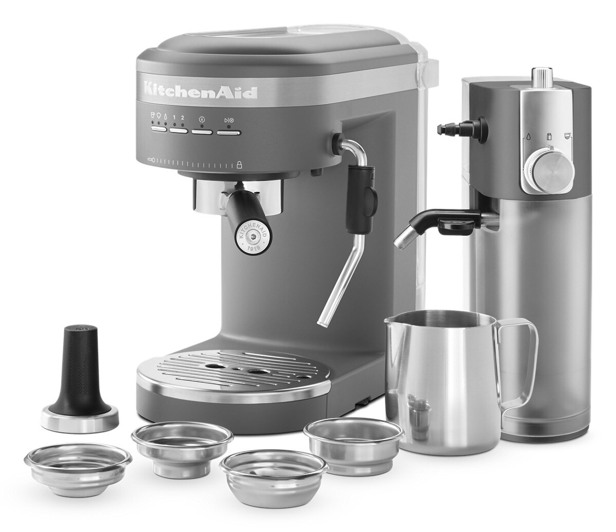 Semi-Automatic Espresso Machine with Free Automatic Milk Frother Attachment - Matte Charcoal Grey - Image 2
