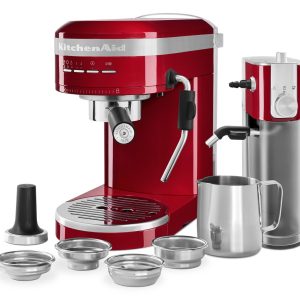 Metal Semi-Automatic Espresso Machine with Free Automatic Milk Frother Attachment Bundle - Empire Red