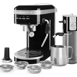 Metal Semi-Automatic Espresso Machine with Free Automatic Milk Frother Attachment Bundle - Onyx Black