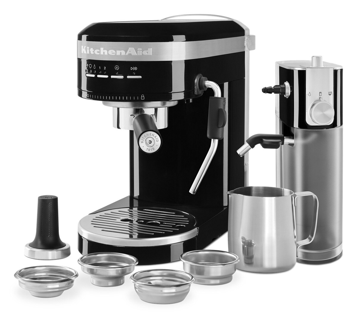 Metal Semi-Automatic Espresso Machine with Free Automatic Milk Frother Attachment Bundle - Onyx Black
