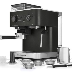 Semi Automatic Espresso Machine with Burr Grinder - Cast Iron Black