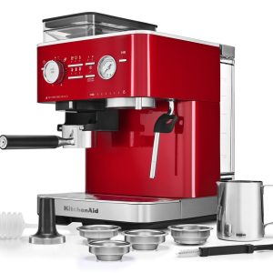 Semi Automatic Espresso Machine with Burr Grinder - Candy Apple Red
