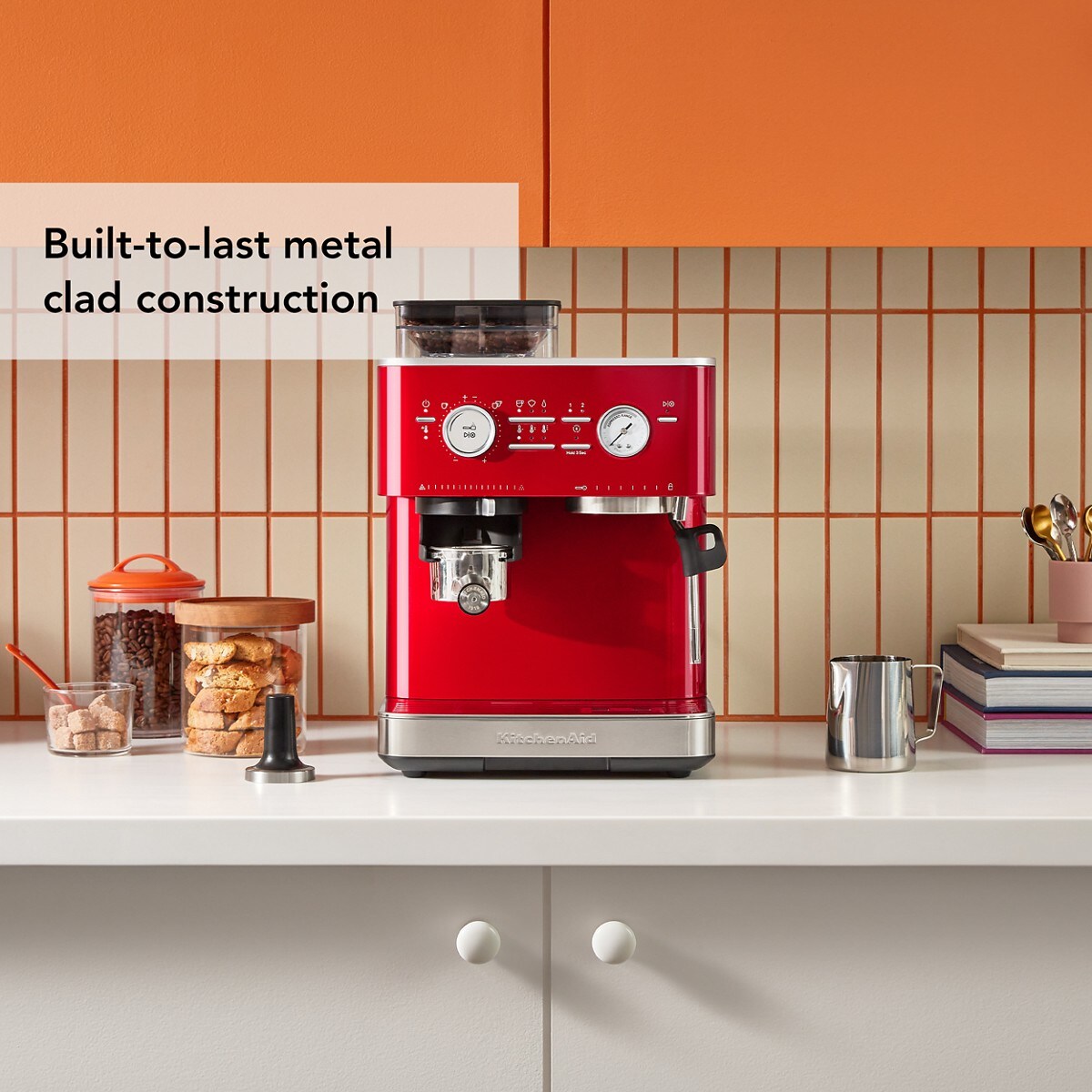 Semi Automatic Espresso Machine with Burr Grinder - Candy Apple Red - Image 3