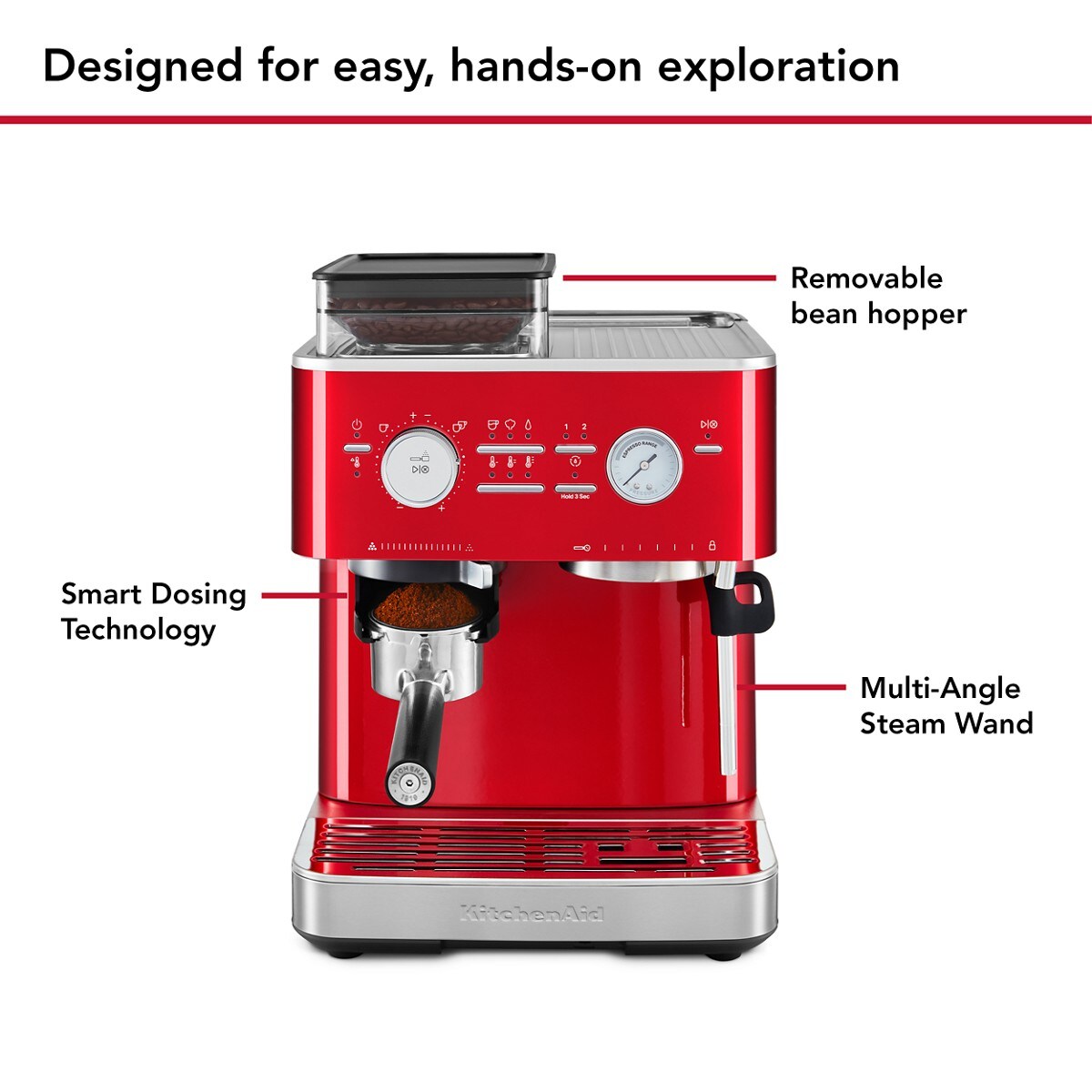Semi Automatic Espresso Machine with Burr Grinder - Candy Apple Red - Image 4