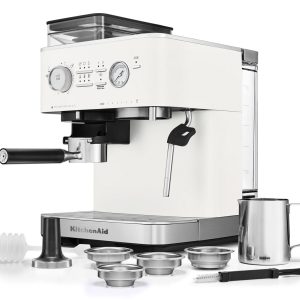 Semi Automatic Espresso Machine with Burr Grinder - Porcelain White