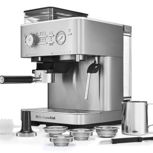 Semi Automatic Espresso Machine with Burr Grinder - Brushed Stainless Steel