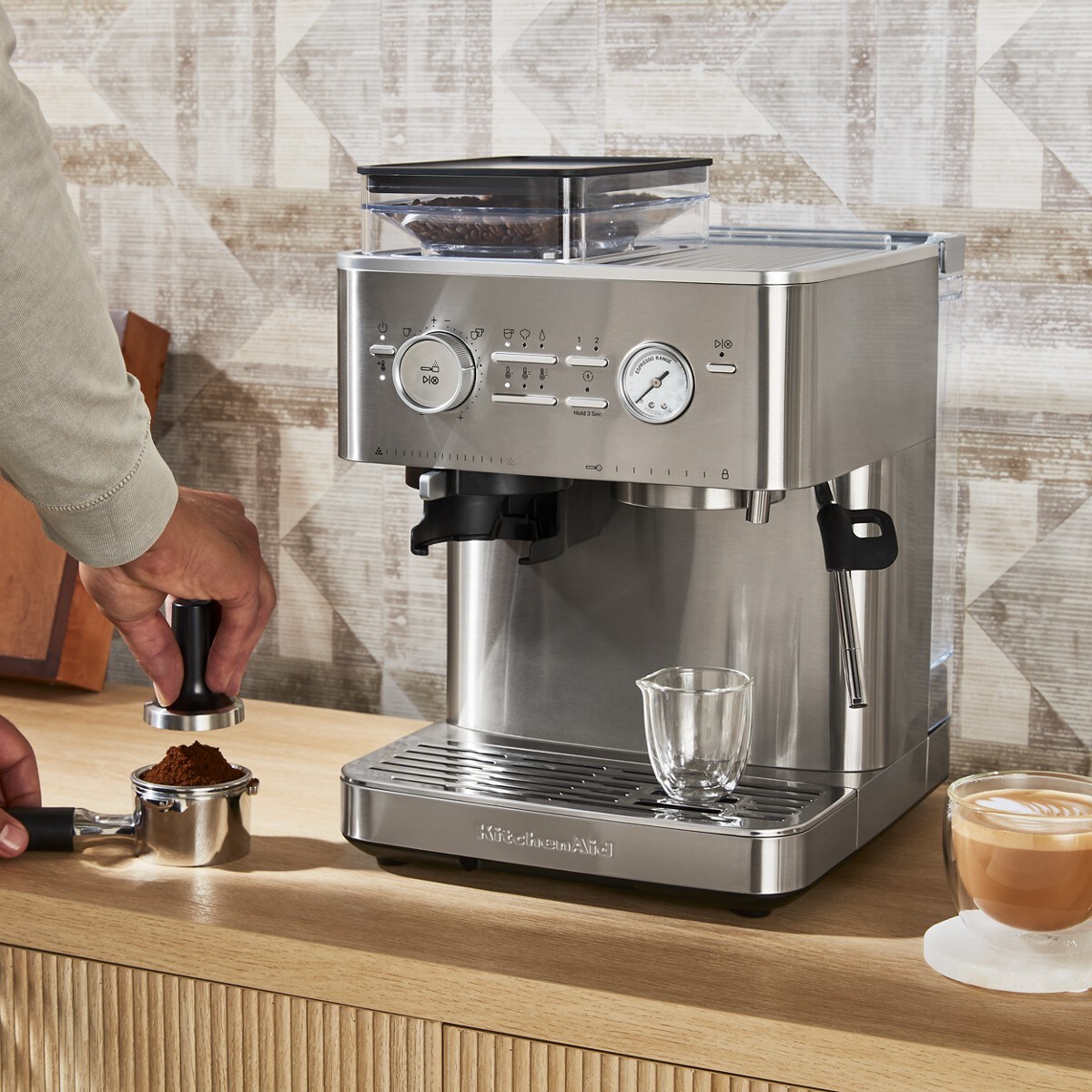 Semi Automatic Espresso Machine with Burr Grinder - Brushed Stainless Steel - Image 8