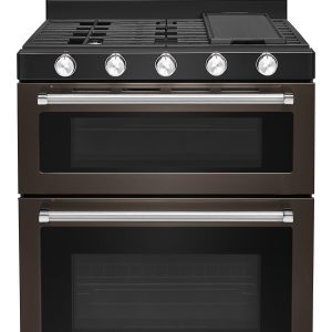 30-Inch 5 Burner Gas Double Oven Convection Range - Black Stainless Steel with PrintShield™ Finish