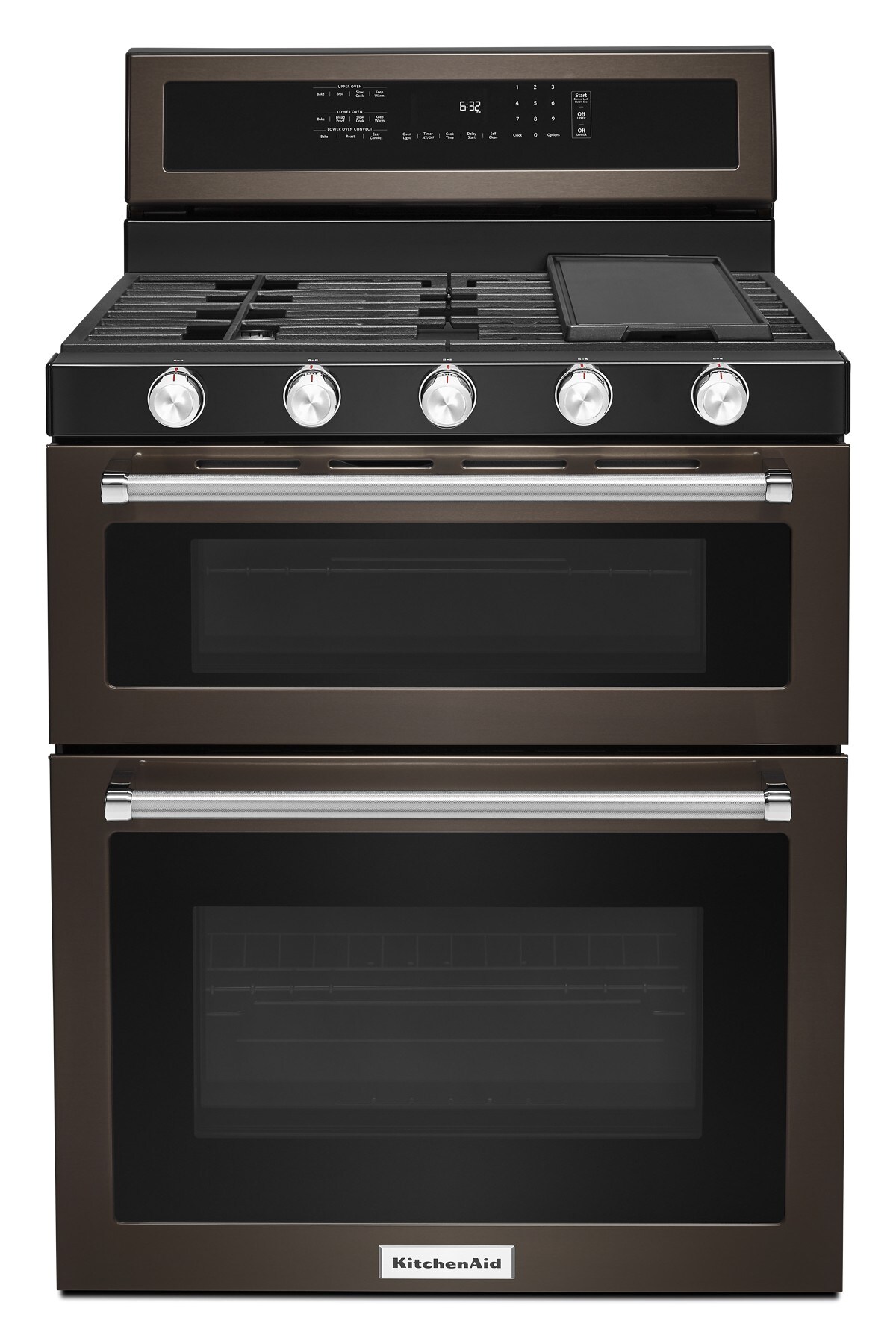 30-Inch 5 Burner Gas Double Oven Convection Range - Black Stainless Steel with PrintShield™ Finish