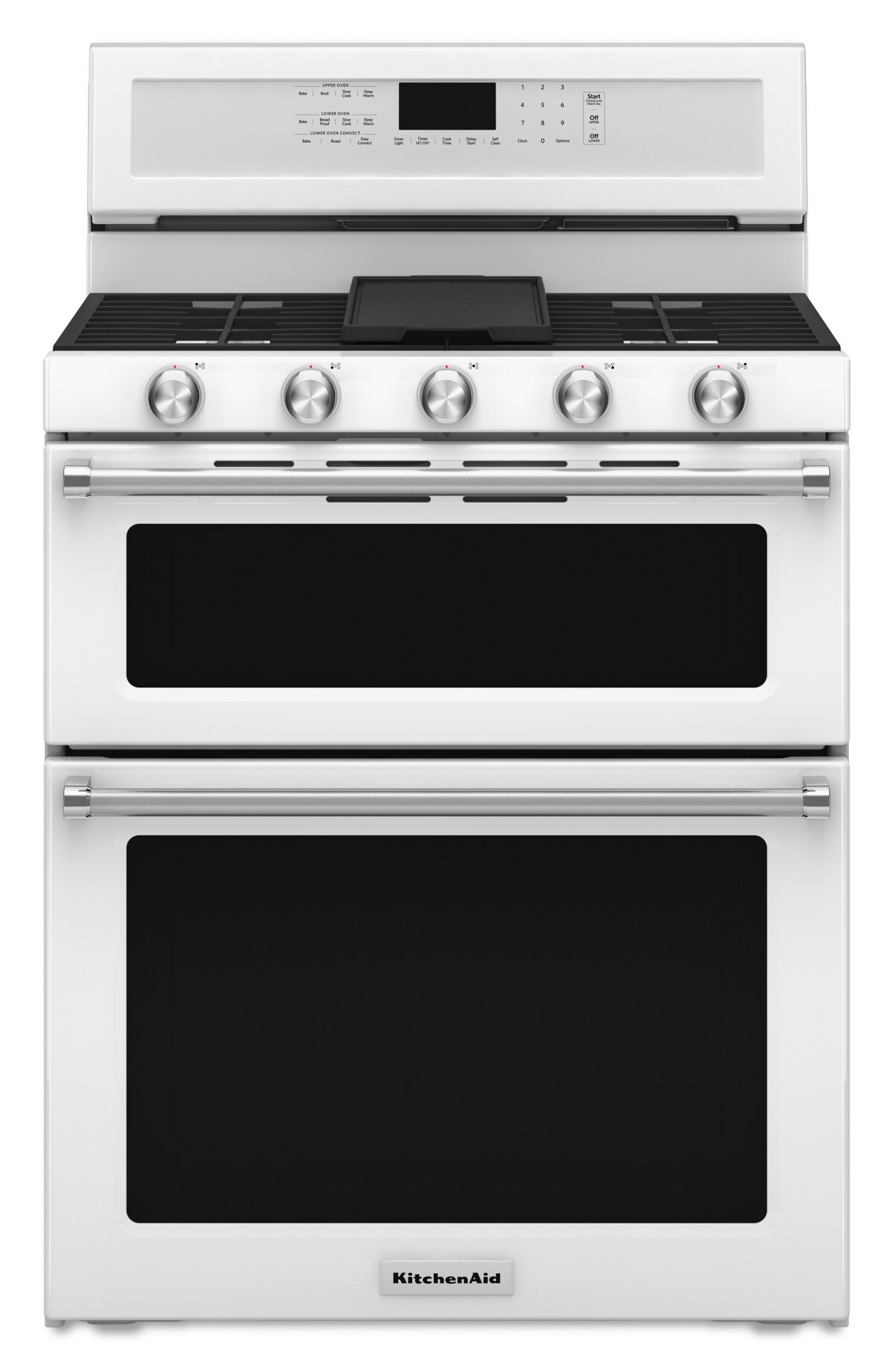 30-Inch 5 Burner Gas Double Oven Convection Range - White