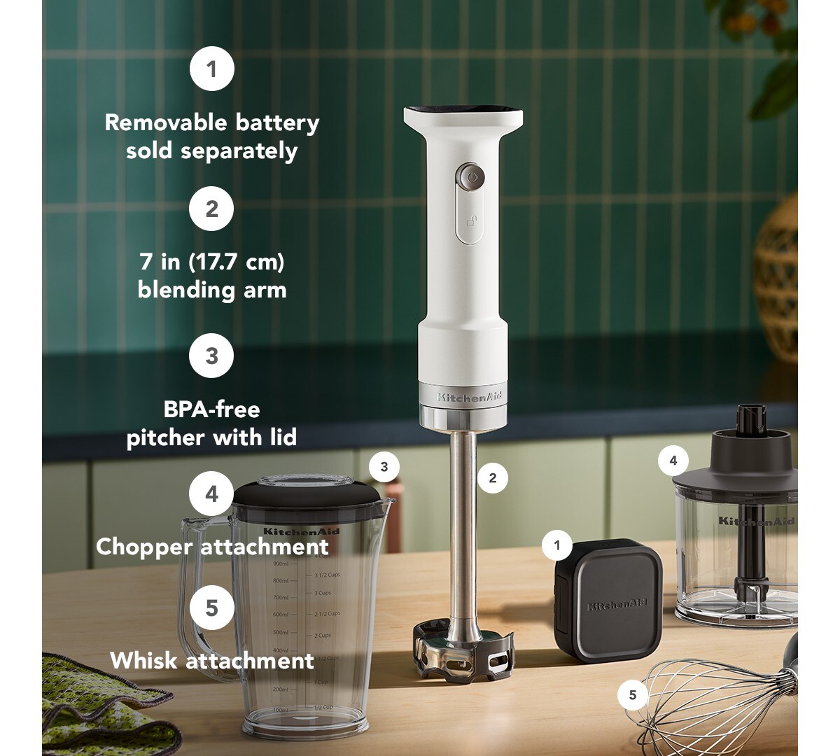 KitchenAid Go® Cordless Hand Blender with Accessories - battery sold separately - Porcelain White - Image 2