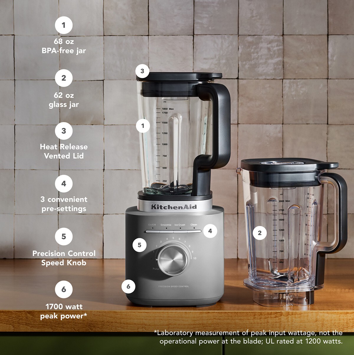 KitchenAid® Pure Power Blender with a 68oz plastic jar and a 62oz glass jar - Matte Charcoal Grey - Image 6