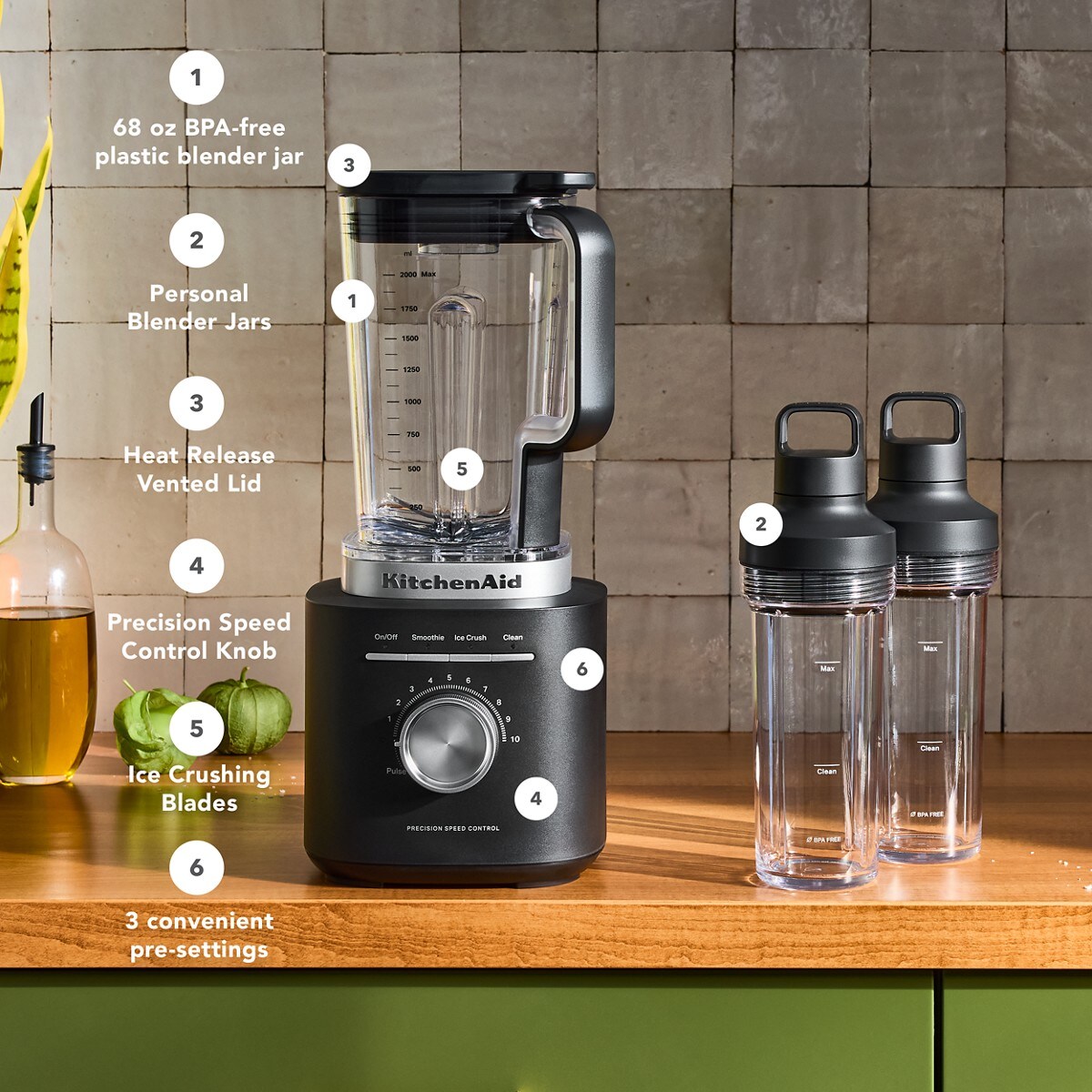 KitchenAid® Pure Power Blender with 2 Personal Blending Jars - Black Matte - Image 8