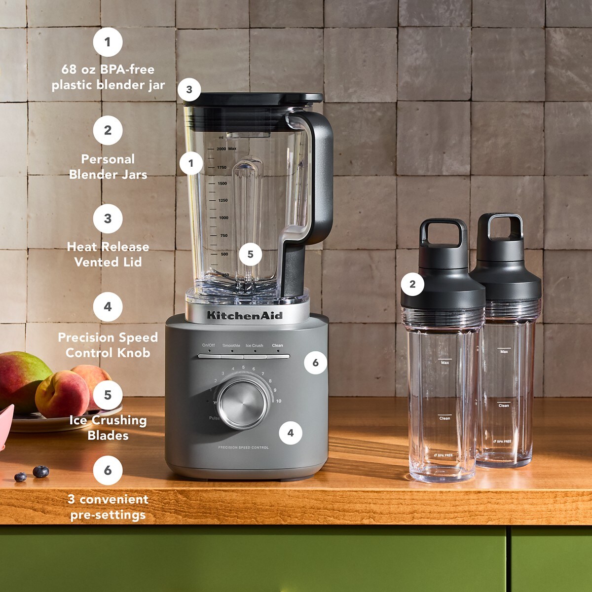 KitchenAid® Pure Power Blender with 2 Personal Blending Jars - Matte Charcoal Grey - Image 8
