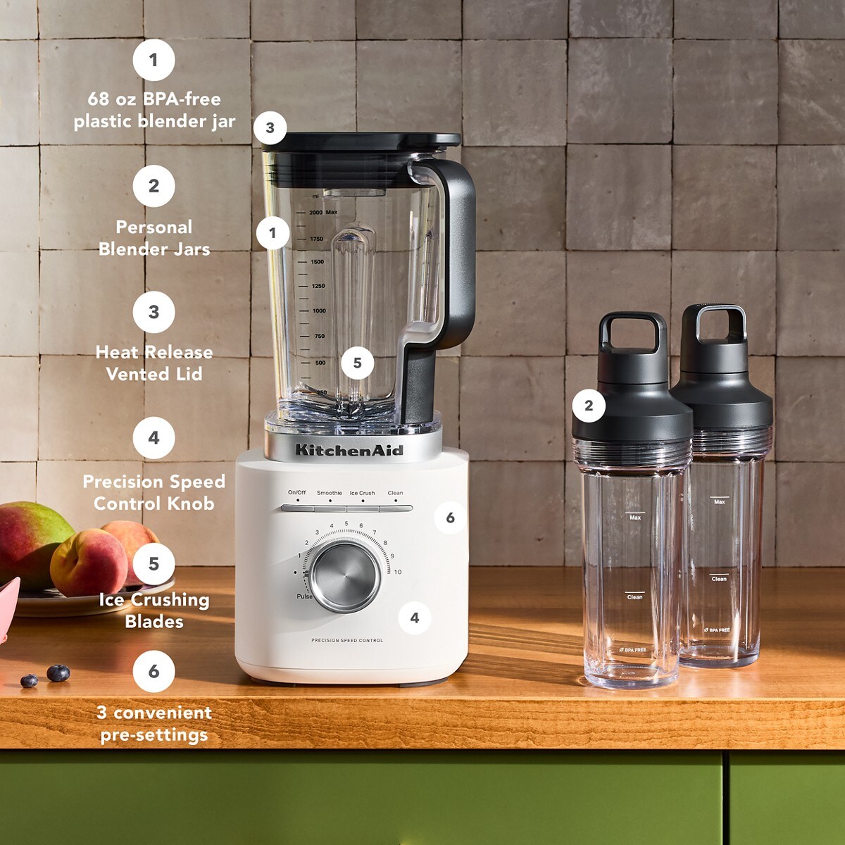 KitchenAid® Pure Power Blender with 2 Personal Blending Jars - Porcelain White - Image 8