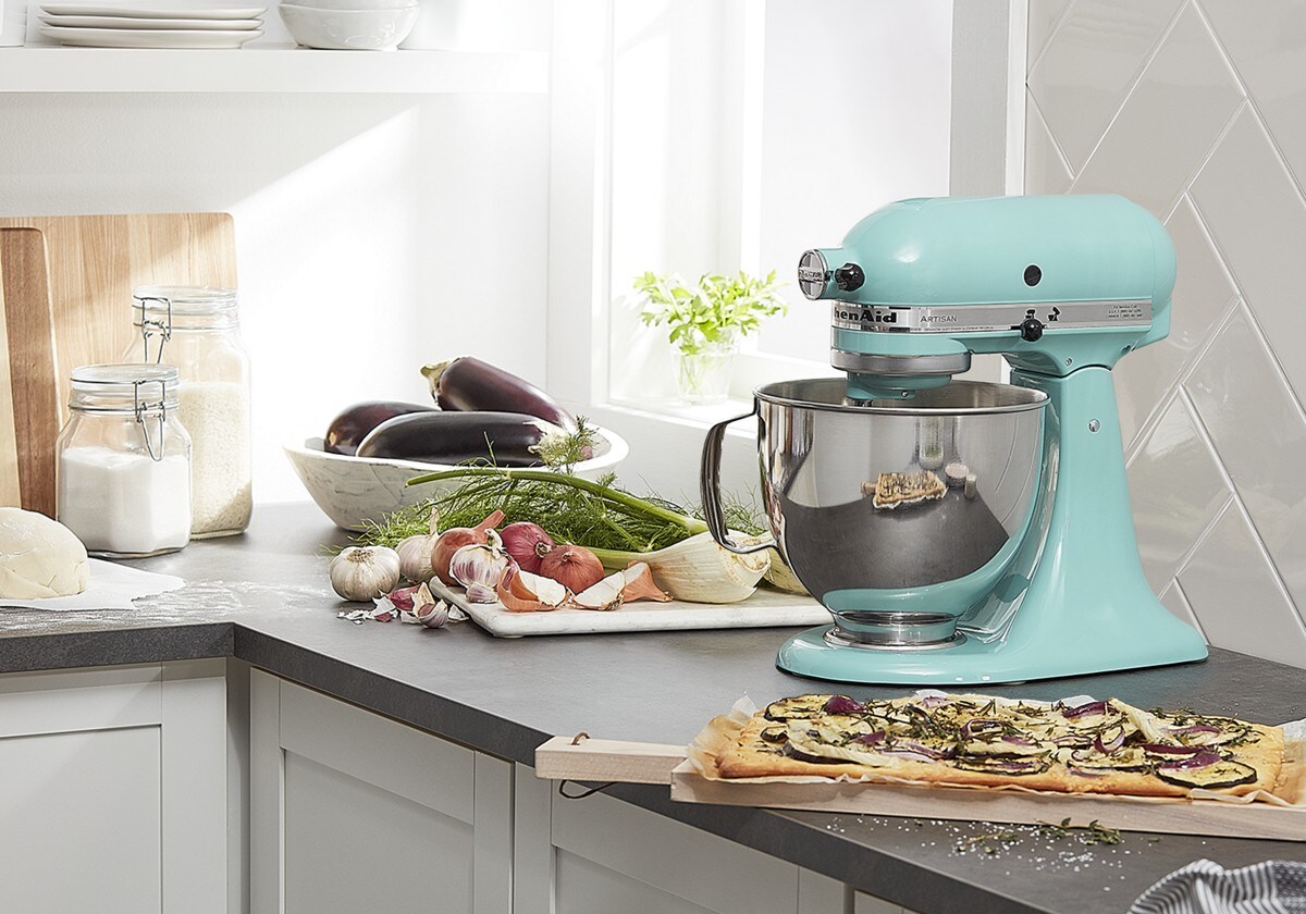 Value Bundle Artisan® Series 5 Quart Tilt-Head Stand Mixer with Fresh Prep Slicer/Shredder Attachment - Aqua Sky - Image 5