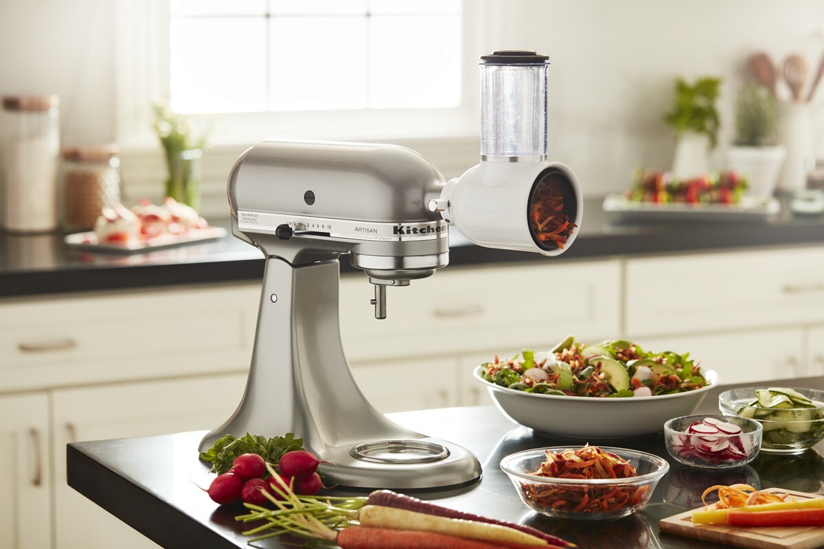 Value Bundle Artisan® Series 5 Quart Tilt-Head Stand Mixer with Fresh Prep Slicer/Shredder Attachment - Contour Silver - Image 2