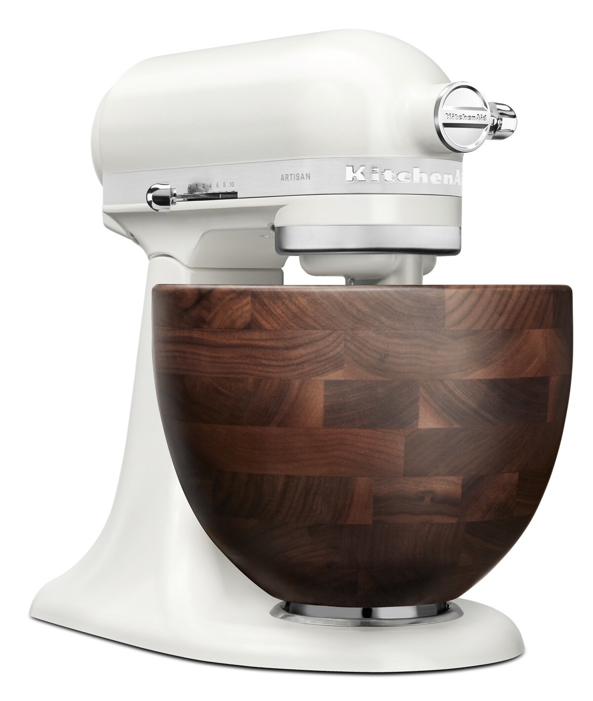 Artisan® Series 5 Quart Tilt-Head Stand Mixer with Walnut Wood Bowl - Porcelain White - Image 2