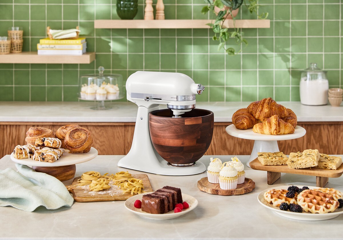Artisan® Series 5 Quart Tilt-Head Stand Mixer with Walnut Wood Bowl - Porcelain White - Image 7