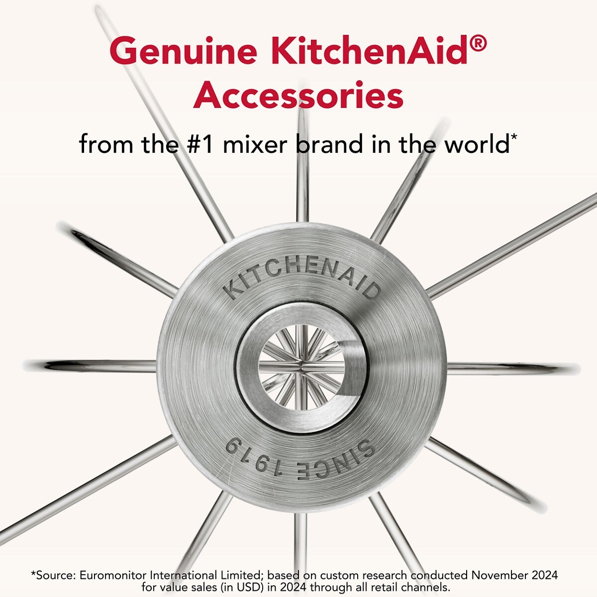 Durable stainless steel 3-piece accessory set with dough hook, flat beater, and wire whip for select KitchenAid® tilt-head stand mixers. - Image 4