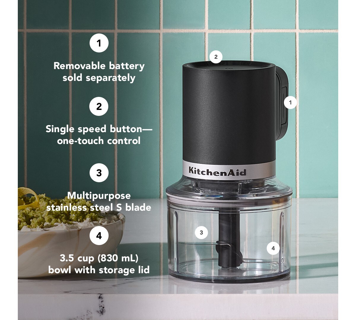 KitchenAid Go® Cordless Top Down Chopper - battery sold separately - Black Matte - Image 3