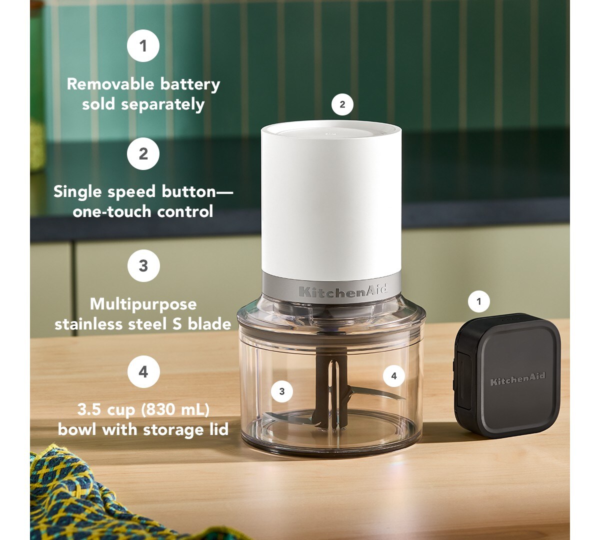 KitchenAid Go® Cordless Top Down Chopper - battery sold separately - Porcelain White - Image 2