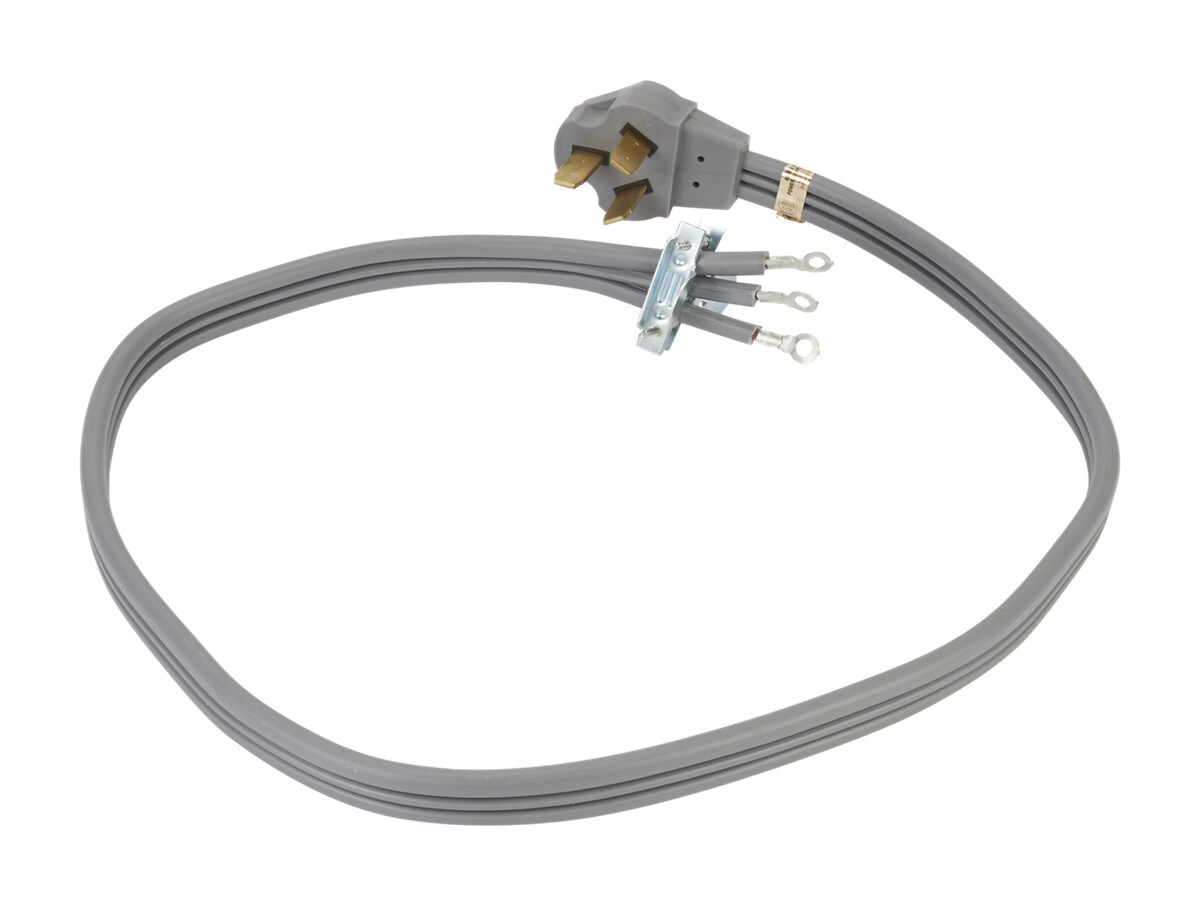4' Electric Range Power Cord 3 Wire 40 Amp Right Angle Plug - Grey