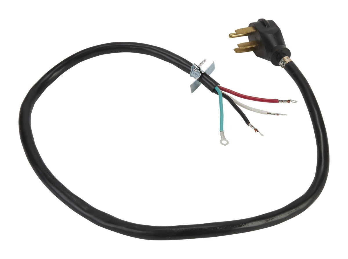 4' Electric Range Power Cord 4 Wire 40 Amp Right Angle Plug - Black