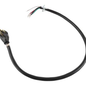 4' Electric Range Power Cord, rated 50 A, 4-wire with ring terminal connectors, and right-angle 4-prong plug - Black