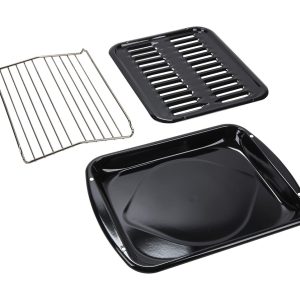 Premium Range Porcelain Broiler Pan and Roasting Rack - Grey (Includes Pan and Grid) - Black