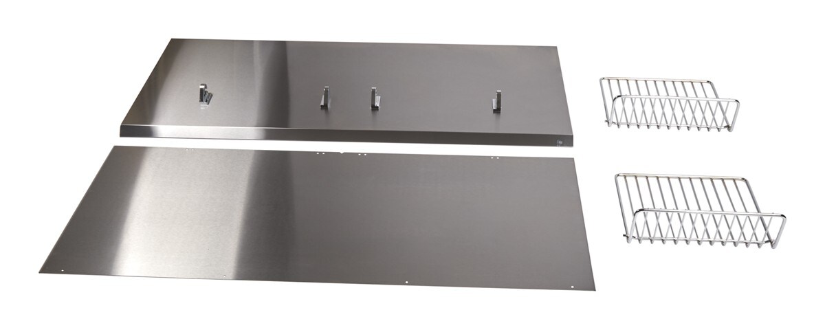 48" Range Hood Backguard Kit with Dual Position Shelf, Stainless Steel, fits JXW9048WP, Size: 20" H