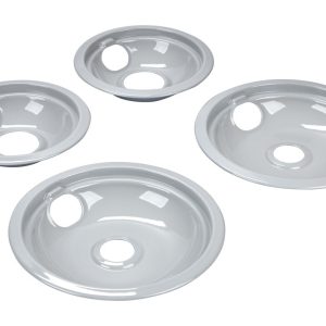 Range Electric/Cooktop 4-Pack Round Drip Bowls (Two 6-IN and Two 8-IN) - Grey for Non-Hinged, 2-Wire Plug Cooking Elements