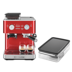 Coffee Set: Semi Auto Espresso + 8 Oz. Removable Bean Hopper - Candy Apple Red