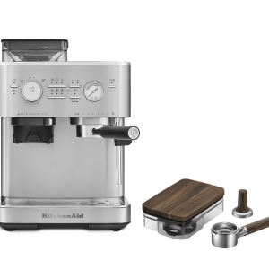 Semi Automatic Espresso Machine with Walnut Wood Accessory Kit - Brushed Stainless Steel