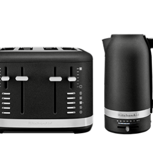 Breakfast Set: Toaster 4 slice + Electric Kettle - Cast Iron Black