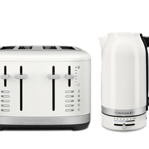 Breakfast Set: Toaster 4 slice + Electric Kettle - Porcelain White