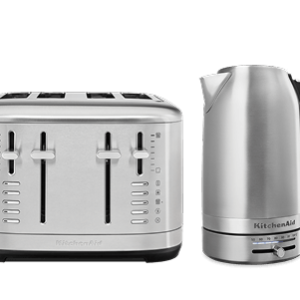 Breakfast Set: Toaster 4 slice + Electric Kettle - Brushed Stainless Steel