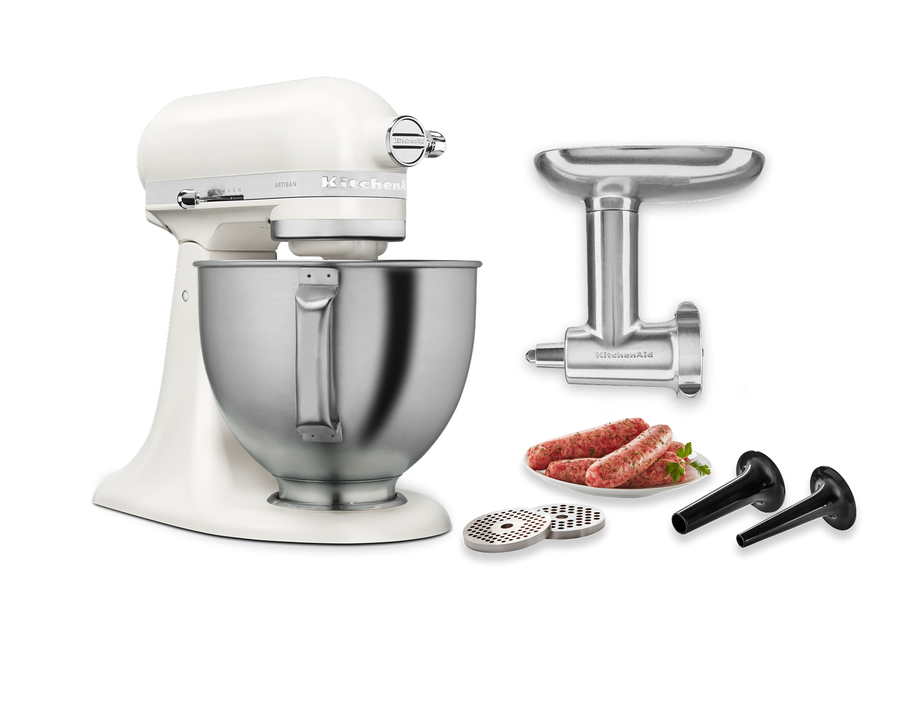 Artisan® 5-Qt Mixer with Premium Touchpoints & Metal Food Grinder Attachment - Porcelain White